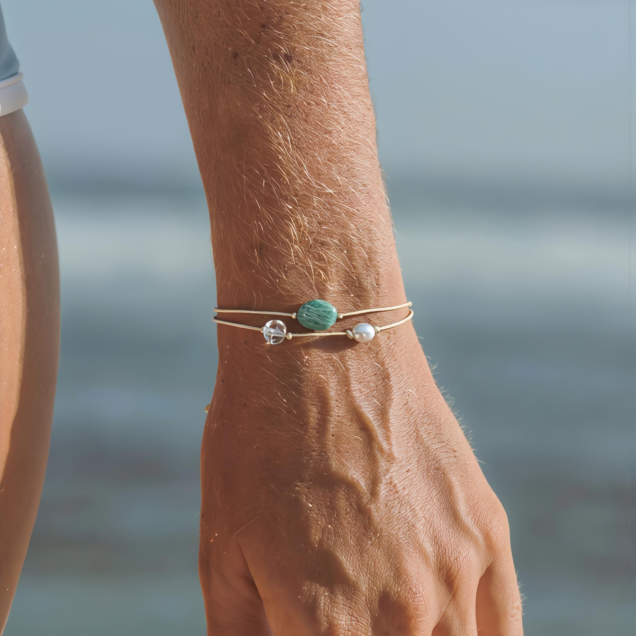 Boho Double Layer Ocean Shield Aura Bracelet, Adjustable Cord